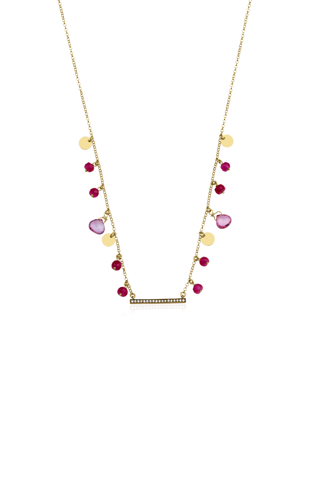 Ruby and Pink Sapphire Hanging Necklace
